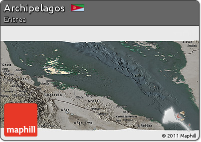 Satellite Panoramic Map of Archipelagos, darken, semi-desaturated