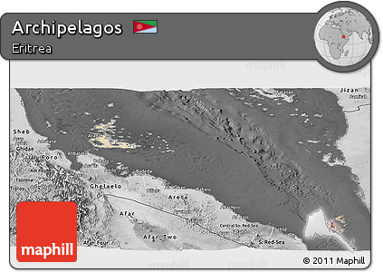 Satellite Panoramic Map of Archipelagos, desaturated