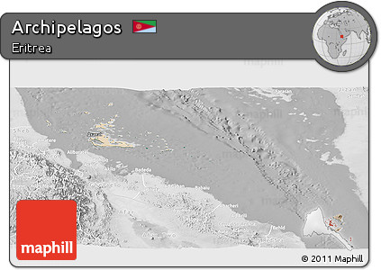 Satellite Panoramic Map of Archipelagos, lighten, desaturated