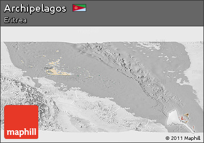 Satellite Panoramic Map of Archipelagos, lighten, desaturated