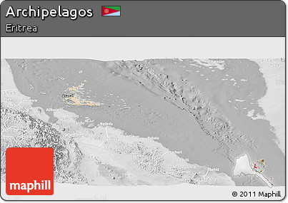Satellite Panoramic Map of Archipelagos, lighten, desaturated