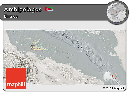 Satellite Panoramic Map of Archipelagos, lighten, semi-desaturated