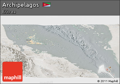 Satellite Panoramic Map of Archipelagos, lighten, semi-desaturated