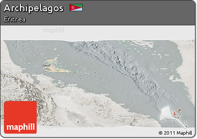 Satellite Panoramic Map of Archipelagos, lighten, semi-desaturated