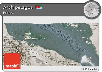 Satellite Panoramic Map of Archipelagos, semi-desaturated