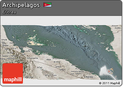Satellite Panoramic Map of Archipelagos, semi-desaturated