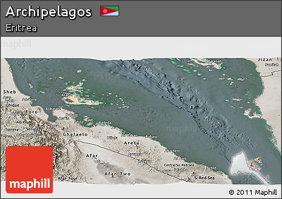 Satellite Panoramic Map of Archipelagos, semi-desaturated