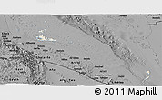 Shaded Relief Panoramic Map of Archipelagos, darken, desaturated