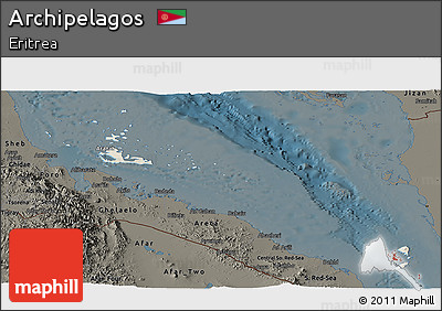 Shaded Relief Panoramic Map of Archipelagos, darken