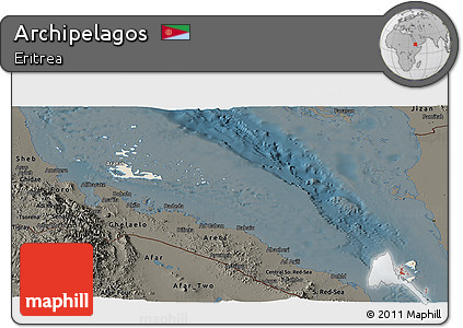 Shaded Relief Panoramic Map of Archipelagos, darken