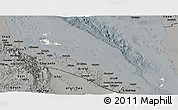 Shaded Relief Panoramic Map of Archipelagos, darken, semi-desaturated