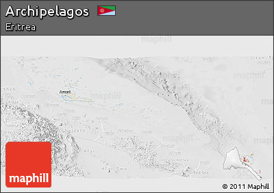 Shaded Relief Panoramic Map of Archipelagos, lighten, desaturated