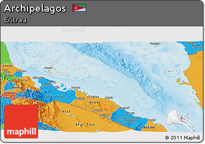 Shaded Relief Panoramic Map of Archipelagos, political outside