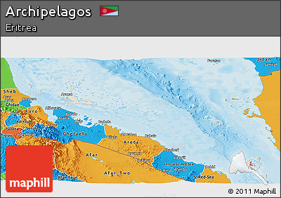 Shaded Relief Panoramic Map of Archipelagos, political outside