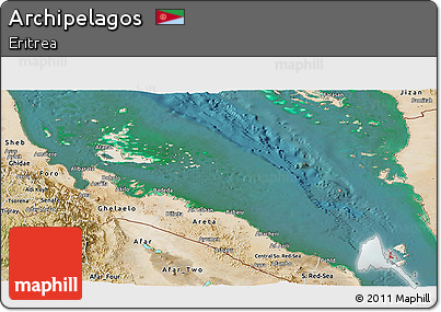 Shaded Relief Panoramic Map of Archipelagos, satellite outside