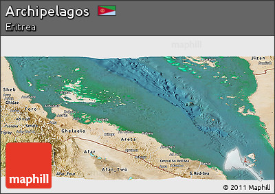 Shaded Relief Panoramic Map of Archipelagos, satellite outside
