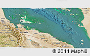 Shaded Relief Panoramic Map of Archipelagos, satellite outside