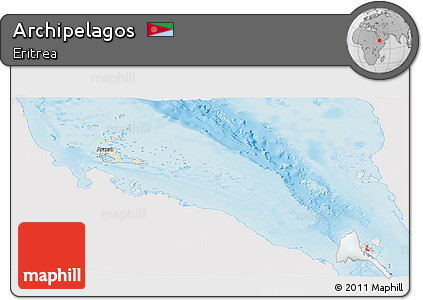 Shaded Relief Panoramic Map of Archipelagos, single color outside
