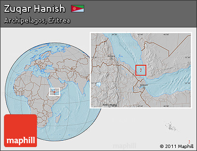 Gray Location Map of Zuqar Hanish, hill shading