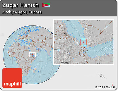 Gray Location Map of Zuqar Hanish, hill shading