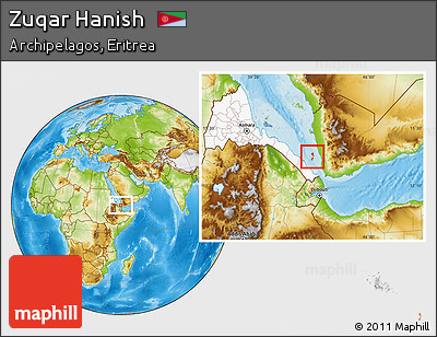 Physical Location Map of Zuqar Hanish, highlighted country, highlighted parent region