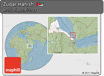 Savanna Style Location Map of Zuqar Hanish, highlighted country, highlighted parent region, hill shading