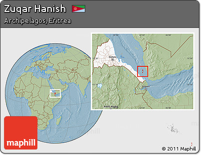 Savanna Style Location Map of Zuqar Hanish, highlighted country, highlighted parent region, hill shading