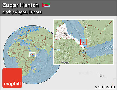 Savanna Style Location Map of Zuqar Hanish, highlighted country, highlighted parent region, hill shading