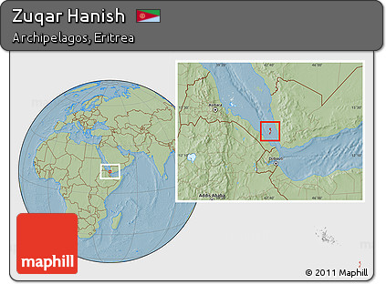 Savanna Style Location Map of Zuqar Hanish, highlighted parent region, hill shading
