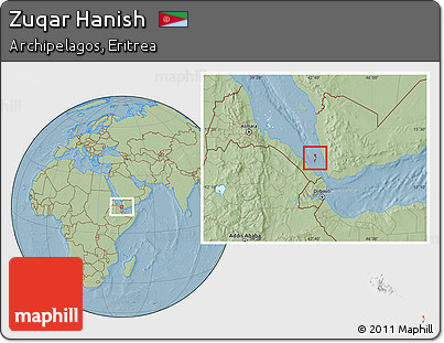 Savanna Style Location Map of Zuqar Hanish, highlighted parent region, hill shading