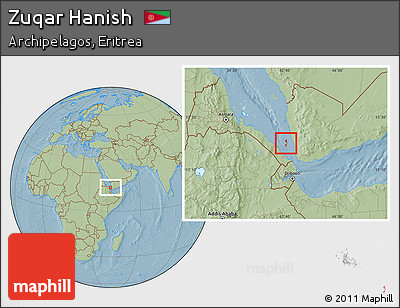Savanna Style Location Map of Zuqar Hanish, highlighted parent region, hill shading