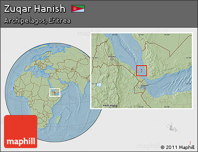 Savanna Style Location Map of Zuqar Hanish, hill shading