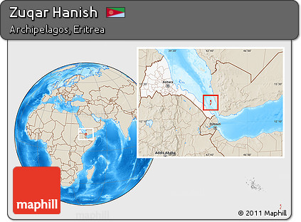Shaded Relief Location Map of Zuqar Hanish, highlighted country