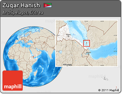 Shaded Relief Location Map of Zuqar Hanish, highlighted country
