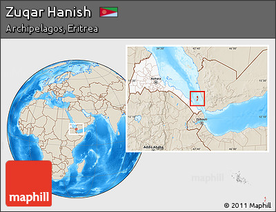 Shaded Relief Location Map of Zuqar Hanish, highlighted country