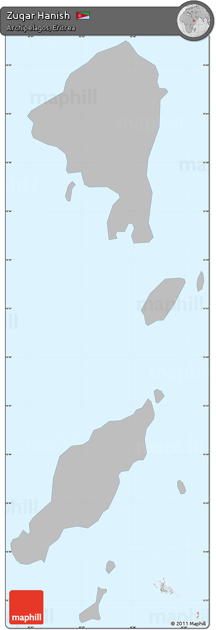 Gray Simple Map of Zuqar Hanish, single color outside