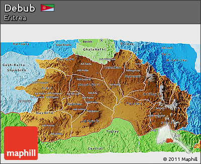 Physical 3D Map of Debub, political shades outside