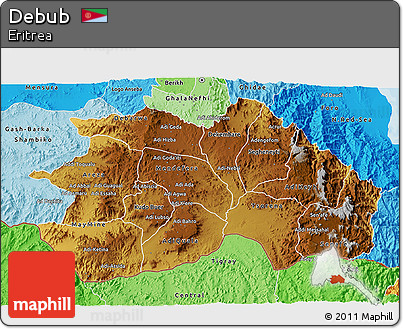 Physical 3D Map of Debub, political shades outside