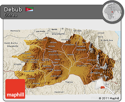 Physical 3D Map of Debub, shaded relief outside