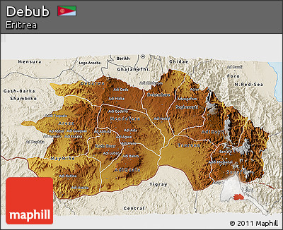Physical 3D Map of Debub, shaded relief outside