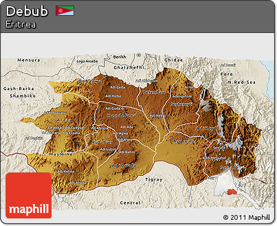 Physical 3D Map of Debub, shaded relief outside