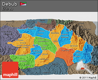 Political 3D Map of Debub, darken, semi-desaturated