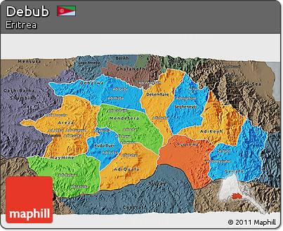 Political 3D Map of Debub, darken, semi-desaturated
