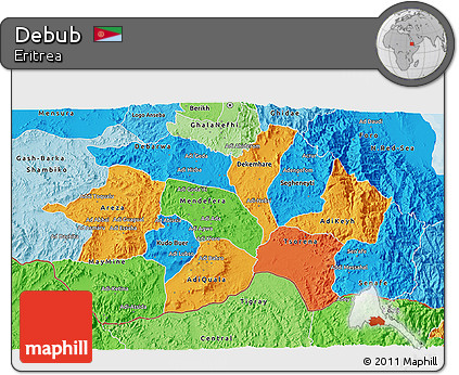 Political 3D Map of Debub, political shades outside