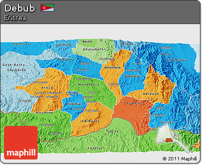 Political 3D Map of Debub, political shades outside
