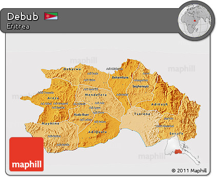 Political Shades 3D Map of Debub, cropped outside