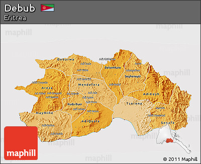 Political Shades 3D Map of Debub, cropped outside