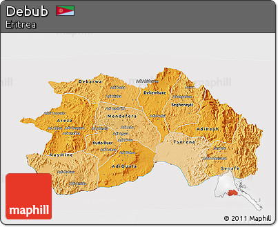 Political Shades 3D Map of Debub, cropped outside