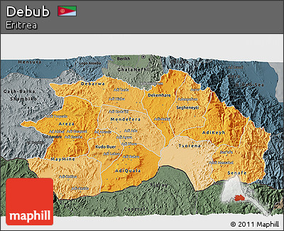 Political Shades 3D Map of Debub, darken, semi-desaturated