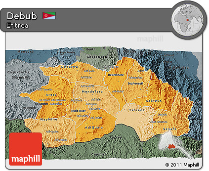 Political Shades 3D Map of Debub, darken, semi-desaturated